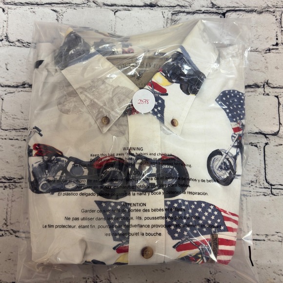 North River Outfitters L Short Sleeve Button Up Shirt Motorcycles American Flag - Picture 11 of 11